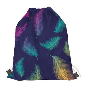 Colorful Feather Pattern Print Drawstring Bag