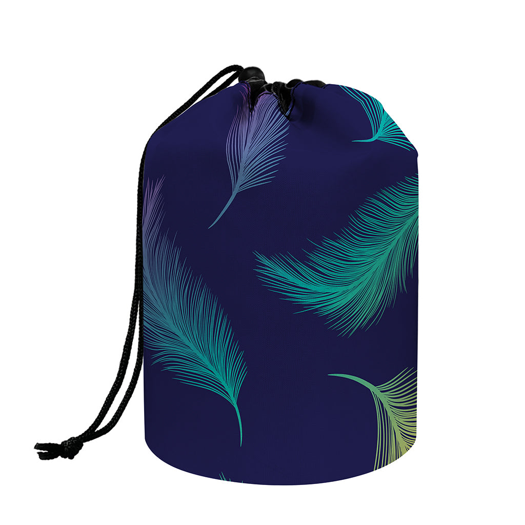 Colorful Feather Pattern Print Drawstring Makeup Bag