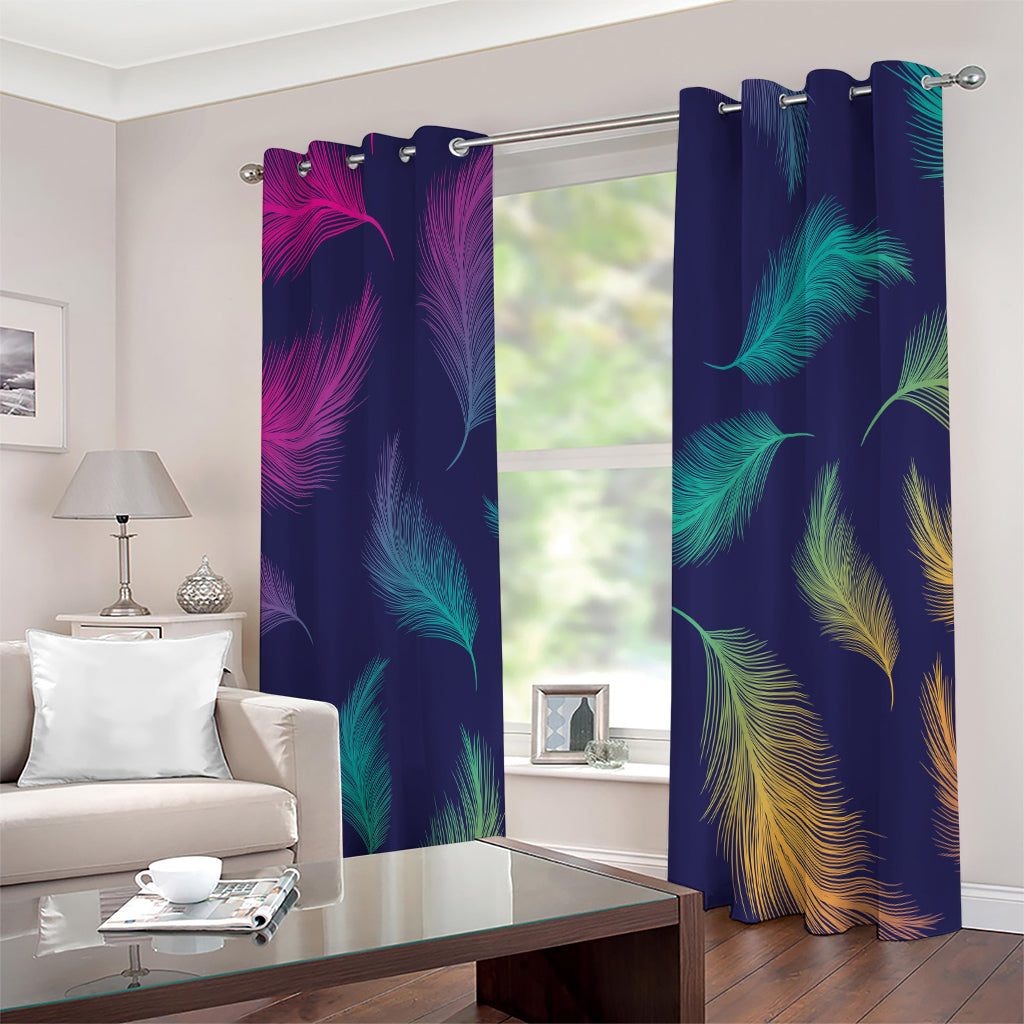 Colorful Feather Pattern Print Extra Wide Grommet Curtains