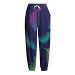 Colorful Feather Pattern Print Fleece Lined Knit Pants