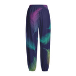 Colorful Feather Pattern Print Fleece Lined Knit Pants