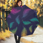 Colorful Feather Pattern Print Foldable Umbrella