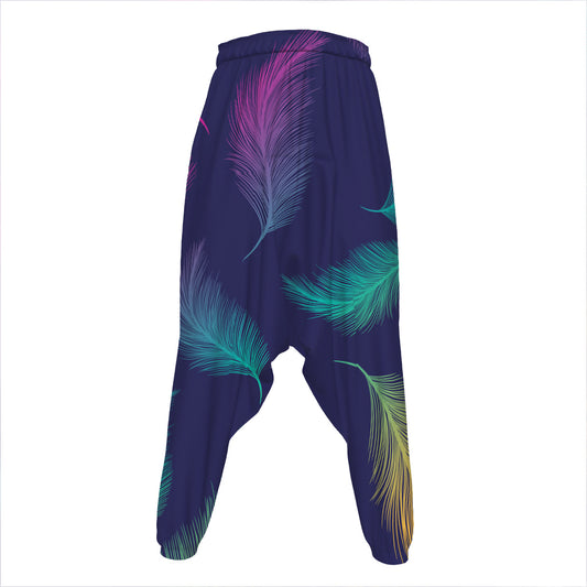 Colorful Feather Pattern Print Hammer Pants