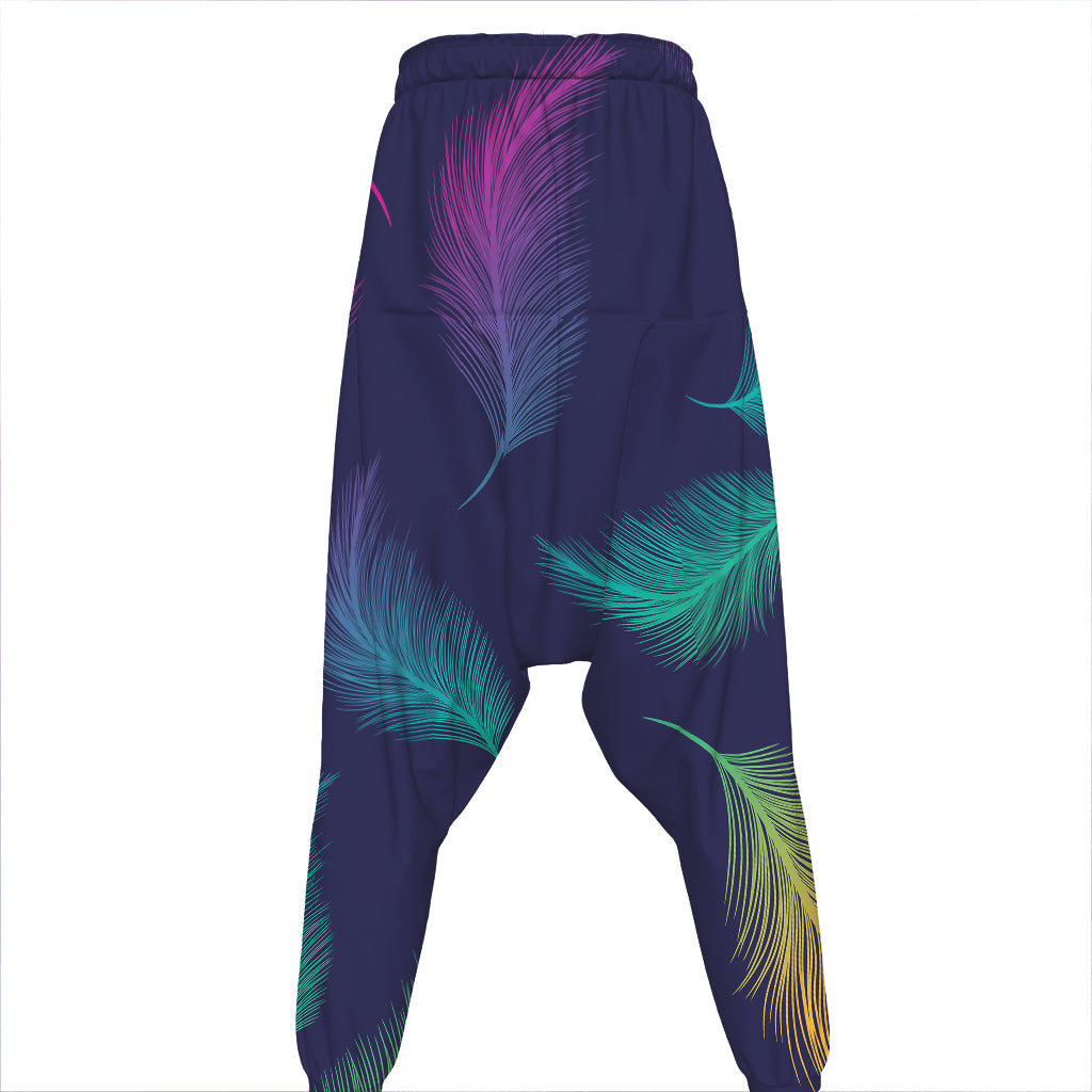 Colorful Feather Pattern Print Hammer Pants