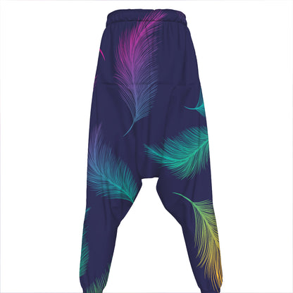 Colorful Feather Pattern Print Hammer Pants