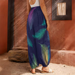 Colorful Feather Pattern Print Harem Pants