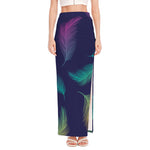 Colorful Feather Pattern Print High Slit Maxi Skirt