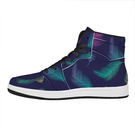 Colorful Feather Pattern Print High Top Leather Sneakers