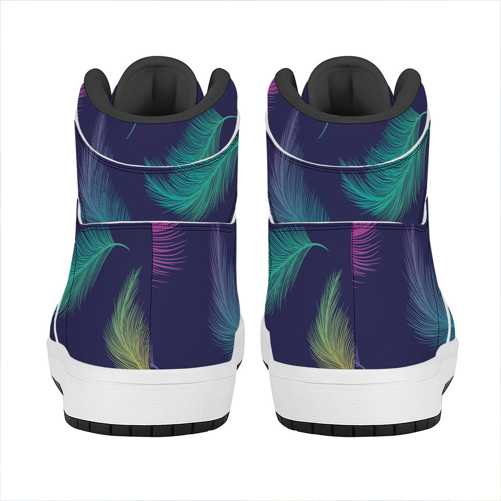 Colorful Feather Pattern Print High Top Leather Sneakers