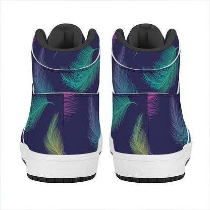 Colorful Feather Pattern Print High Top Leather Sneakers