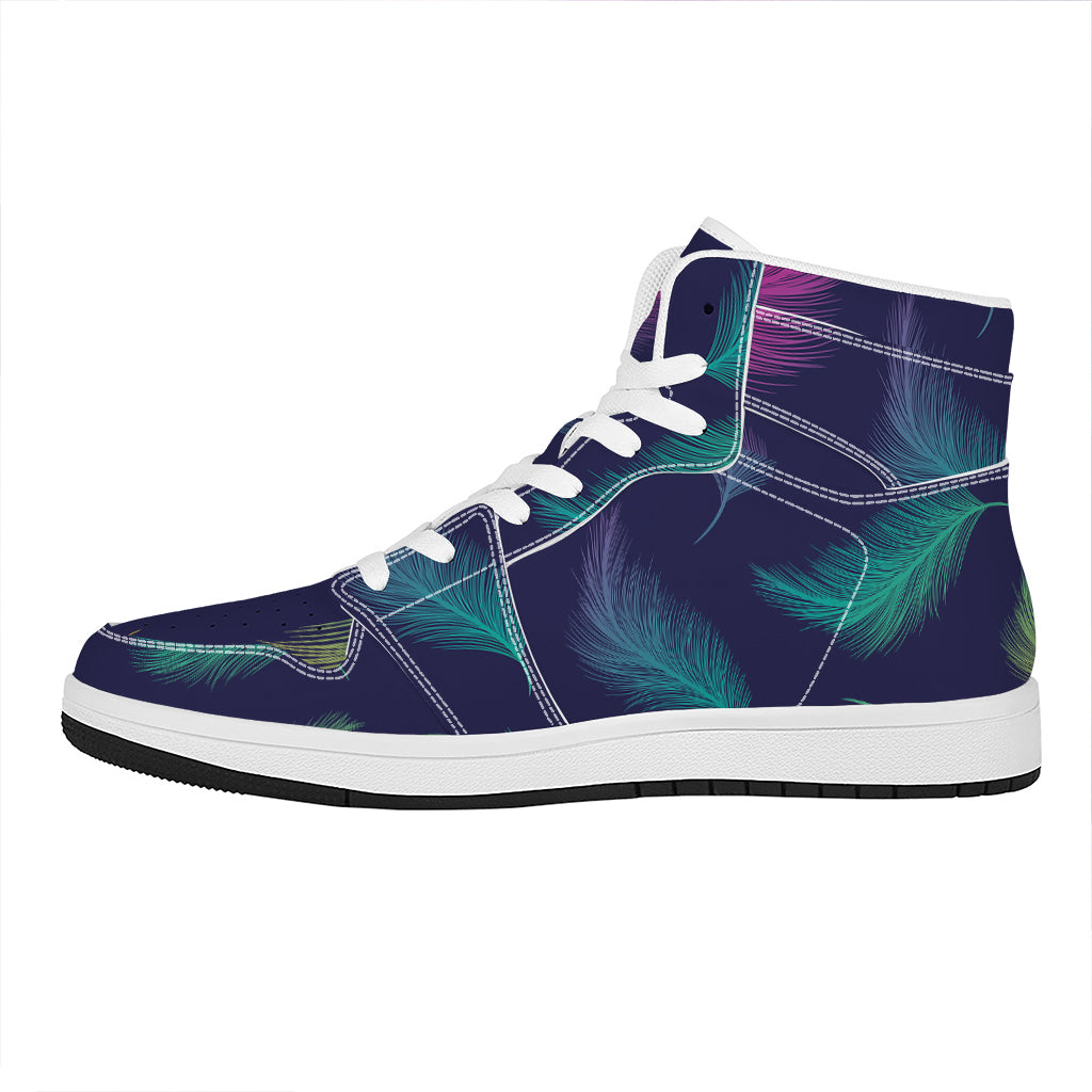 Colorful Feather Pattern Print High Top Leather Sneakers