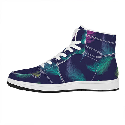 Colorful Feather Pattern Print High Top Leather Sneakers