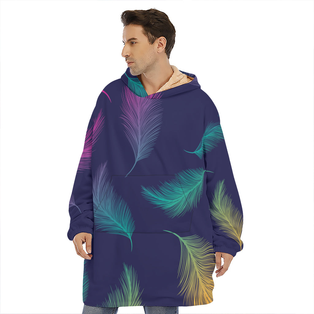 Colorful Feather Pattern Print Hoodie Blanket