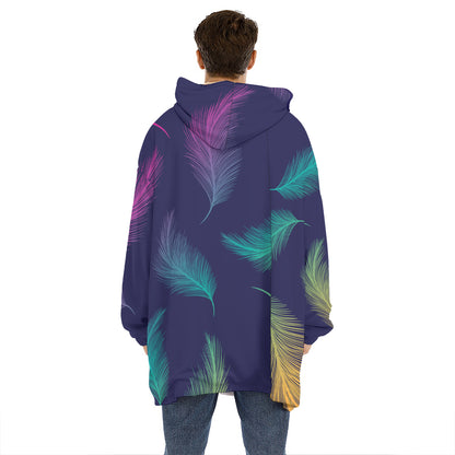 Colorful Feather Pattern Print Hoodie Blanket
