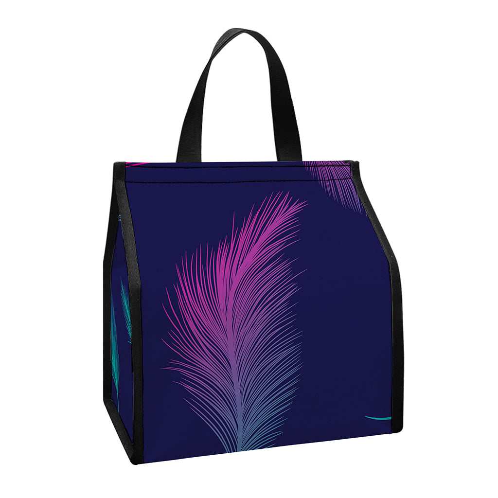 Colorful Feather Pattern Print Insulated Lunch Tote