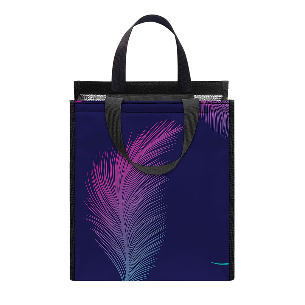 Colorful Feather Pattern Print Insulated Lunch Tote