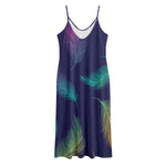 Colorful Feather Pattern Print Jersey Midi Cami Dress