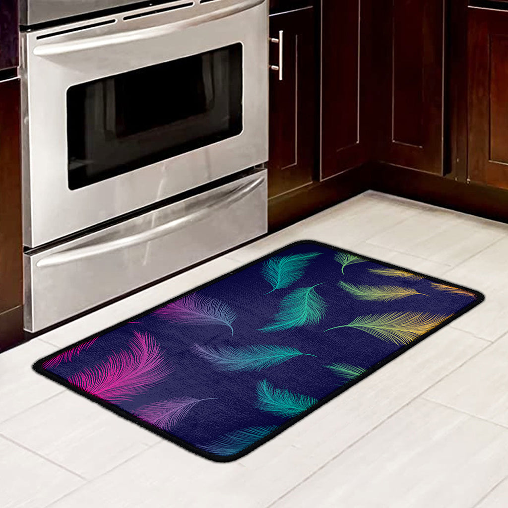 Colorful Feather Pattern Print Kitchen Mat