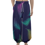 Colorful Feather Pattern Print Lantern Pants