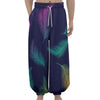 Colorful Feather Pattern Print Lantern Pants