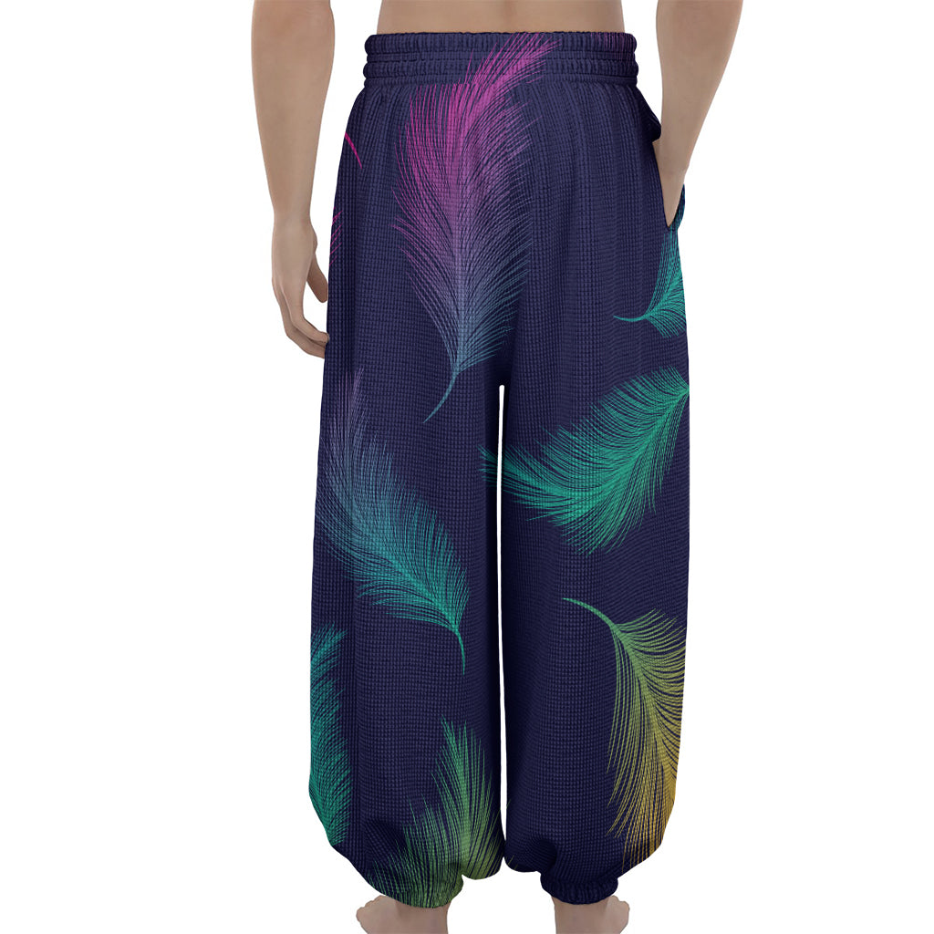 Colorful Feather Pattern Print Lantern Pants