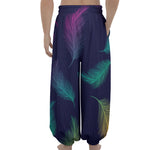 Colorful Feather Pattern Print Lantern Pants