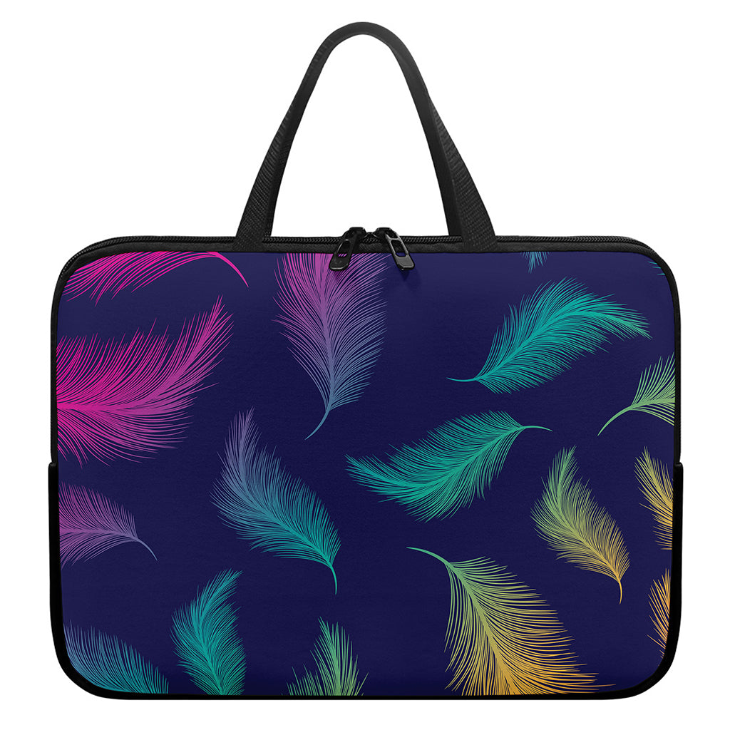 Colorful Feather Pattern Print Laptop Sleeve With Handle
