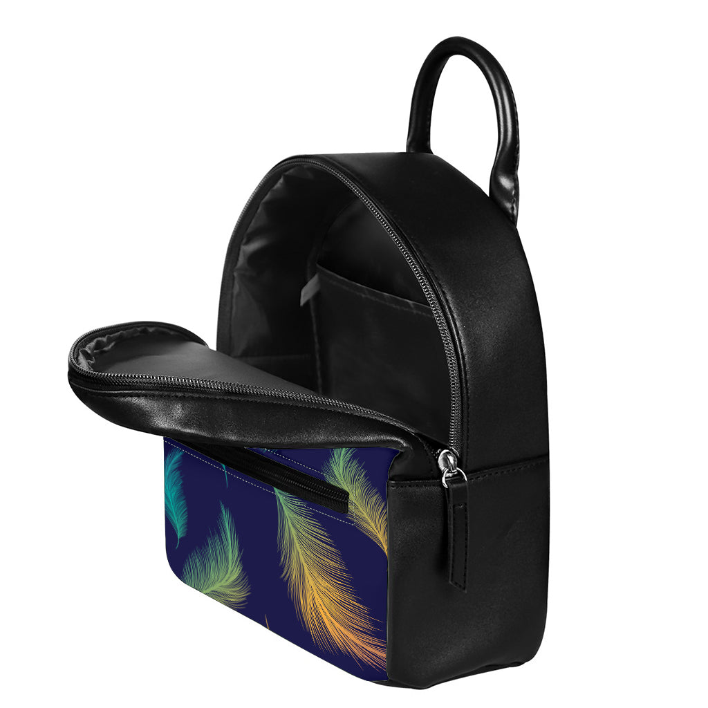 Colorful Feather Pattern Print Leather Backpack