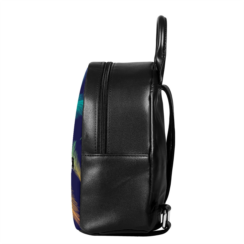 Colorful Feather Pattern Print Leather Backpack