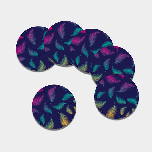 Colorful Feather Pattern Print Leather Coaster Set