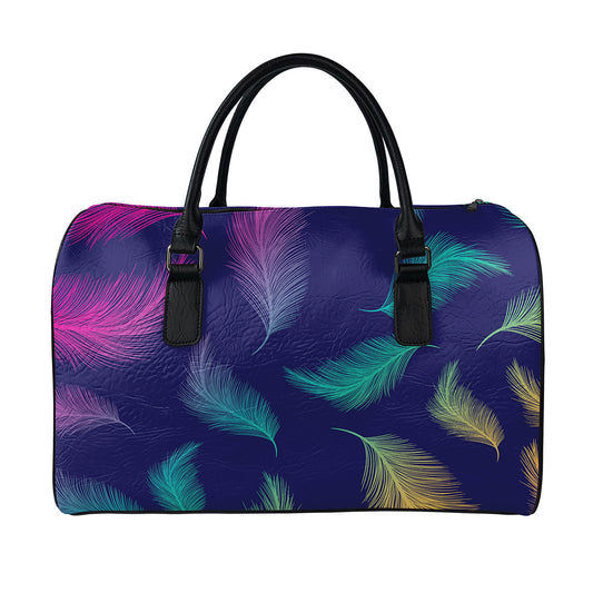 Colorful Feather Pattern Print Leather Duffle Bag