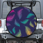 Colorful Feather Pattern Print Leather Spare Tire Cover