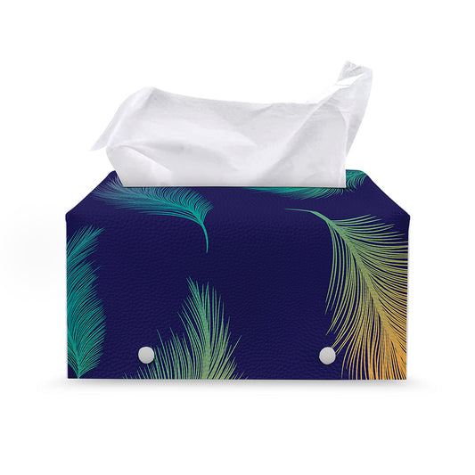 Colorful Feather Pattern Print Leather Tissue Box Cover