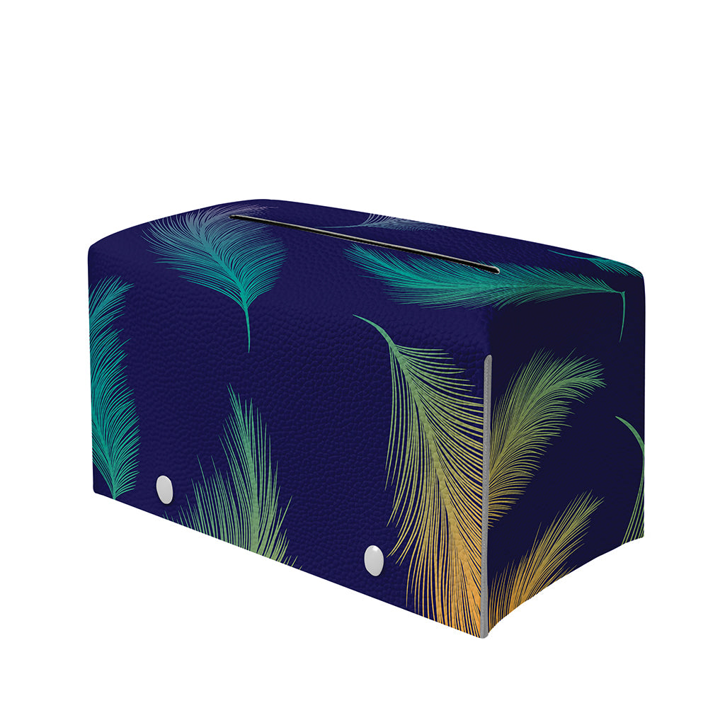 Colorful Feather Pattern Print Leather Tissue Box Cover