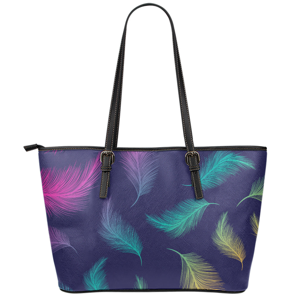 Colorful Feather Pattern Print Leather Tote Bag