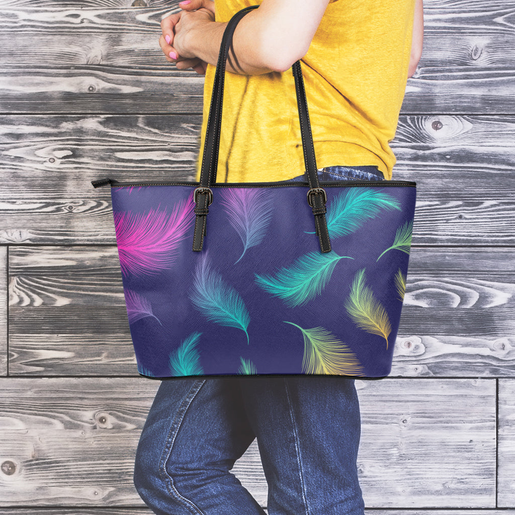 Colorful Feather Pattern Print Leather Tote Bag