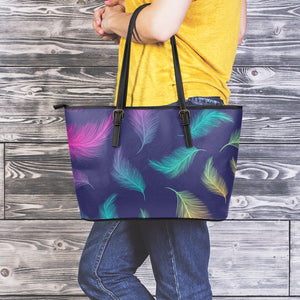 Colorful Feather Pattern Print Leather Tote Bag