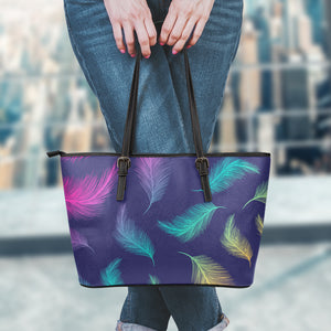 Colorful Feather Pattern Print Leather Tote Bag