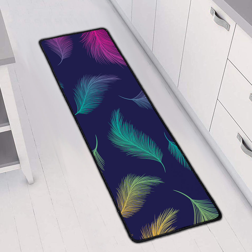 Colorful Feather Pattern Print Long Kitchen Mat