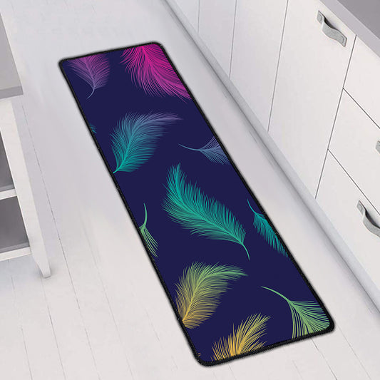 Colorful Feather Pattern Print Long Kitchen Mat