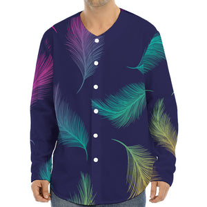 Colorful Feather Pattern Print Long Sleeve Baseball Jersey