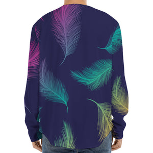 Colorful Feather Pattern Print Long Sleeve Baseball Jersey