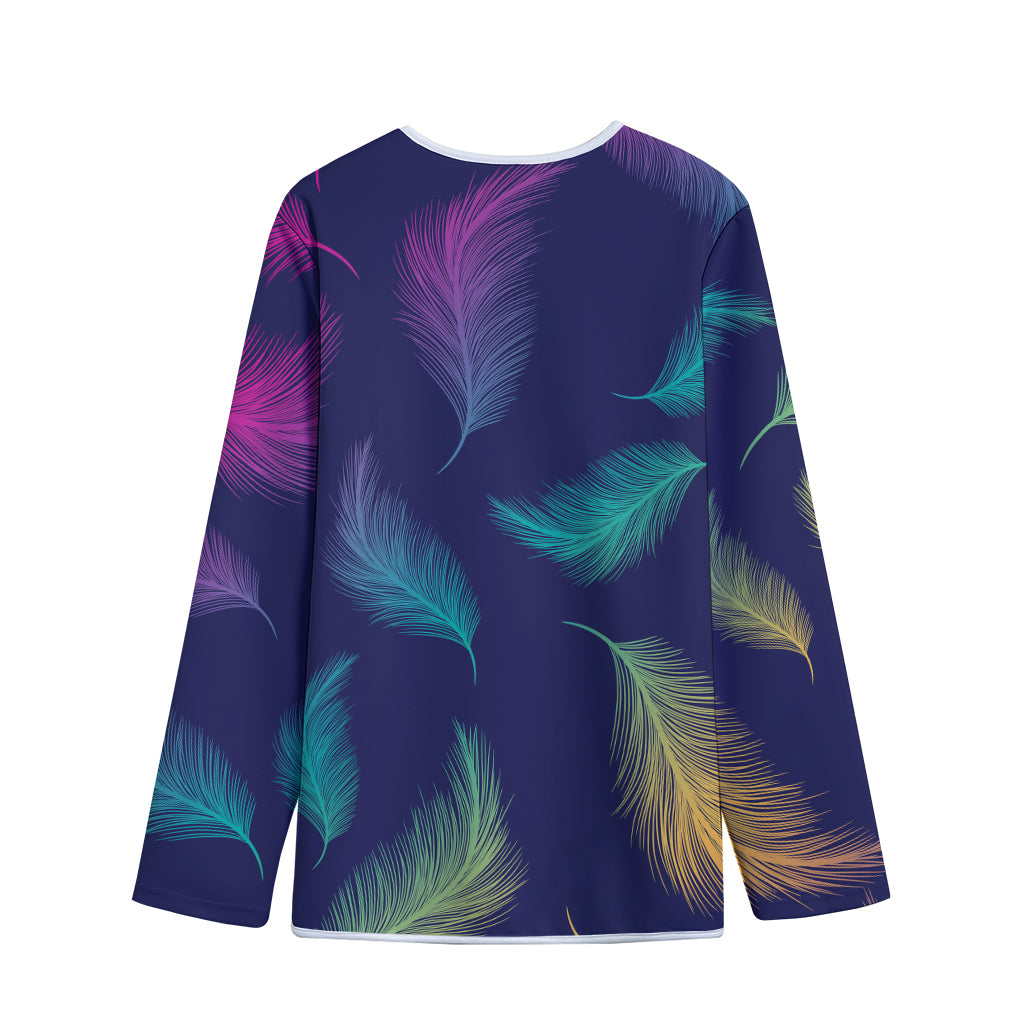 Colorful Feather Pattern Print Long Sleeve Short Coat