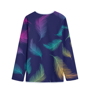 Colorful Feather Pattern Print Long Sleeve Short Coat