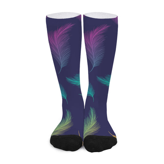 Colorful Feather Pattern Print Long Socks