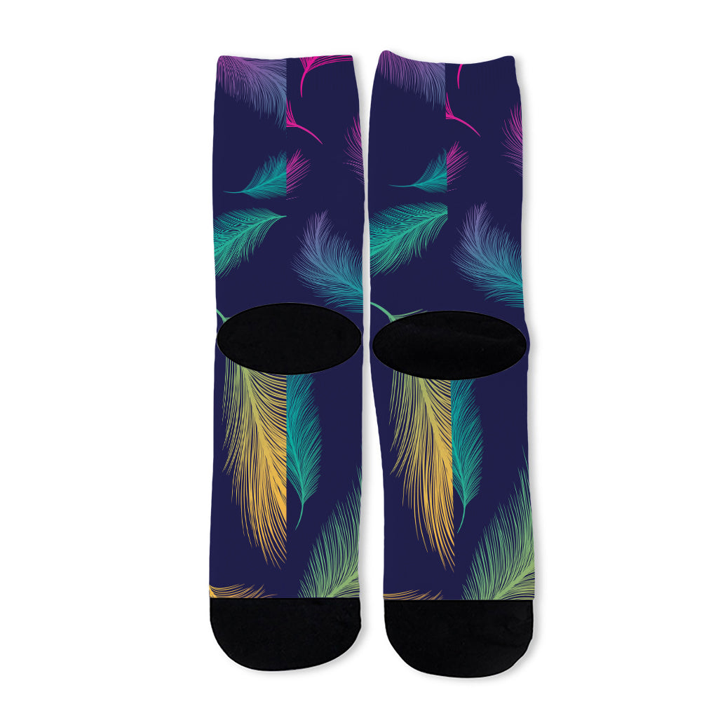 Colorful Feather Pattern Print Long Socks