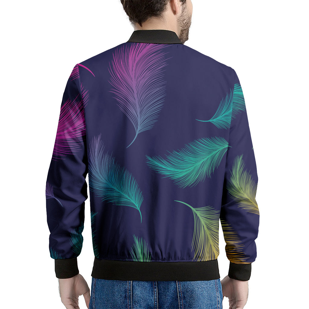 Colorful Feather Pattern Print Men's Bomber Jacket