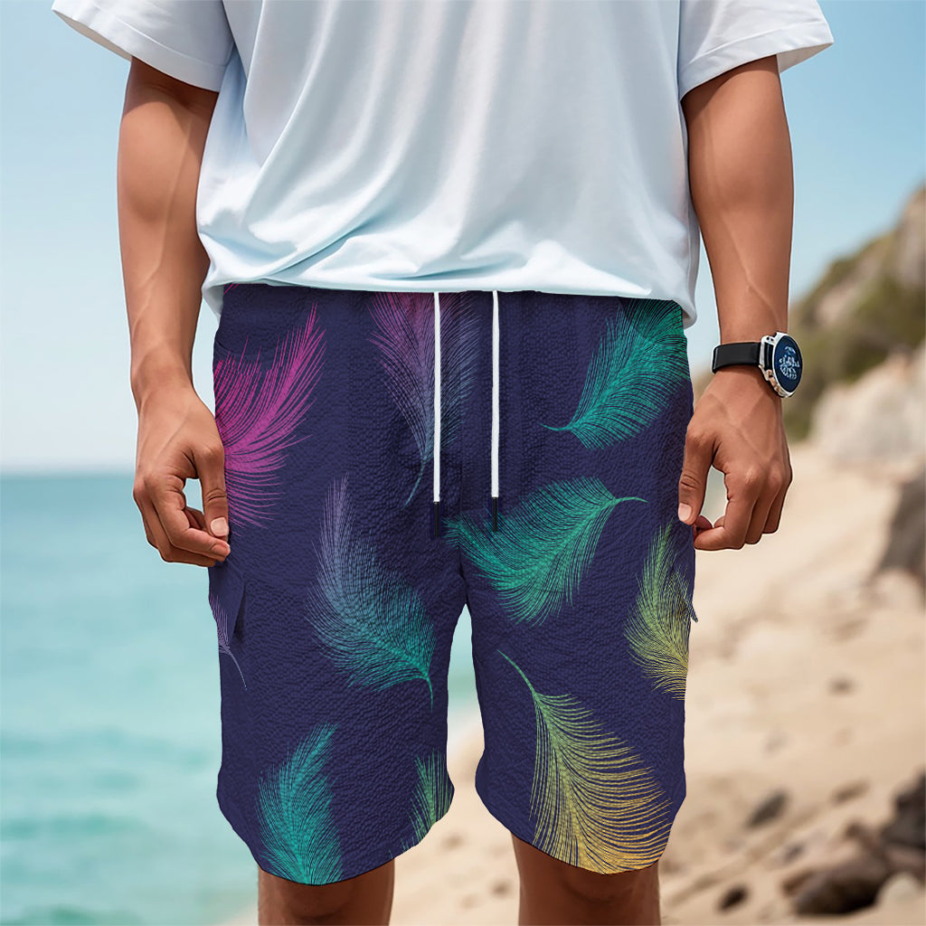 Colorful Feather Pattern Print Men's Cargo Shorts