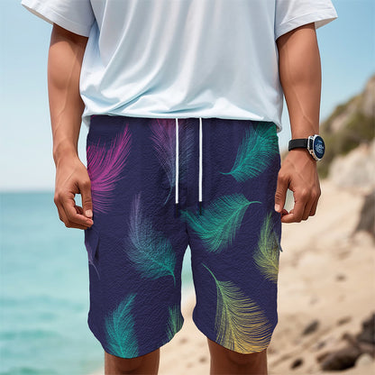 Colorful Feather Pattern Print Men's Cargo Shorts
