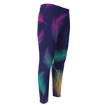 Colorful Feather Pattern Print Men's Compression Pants